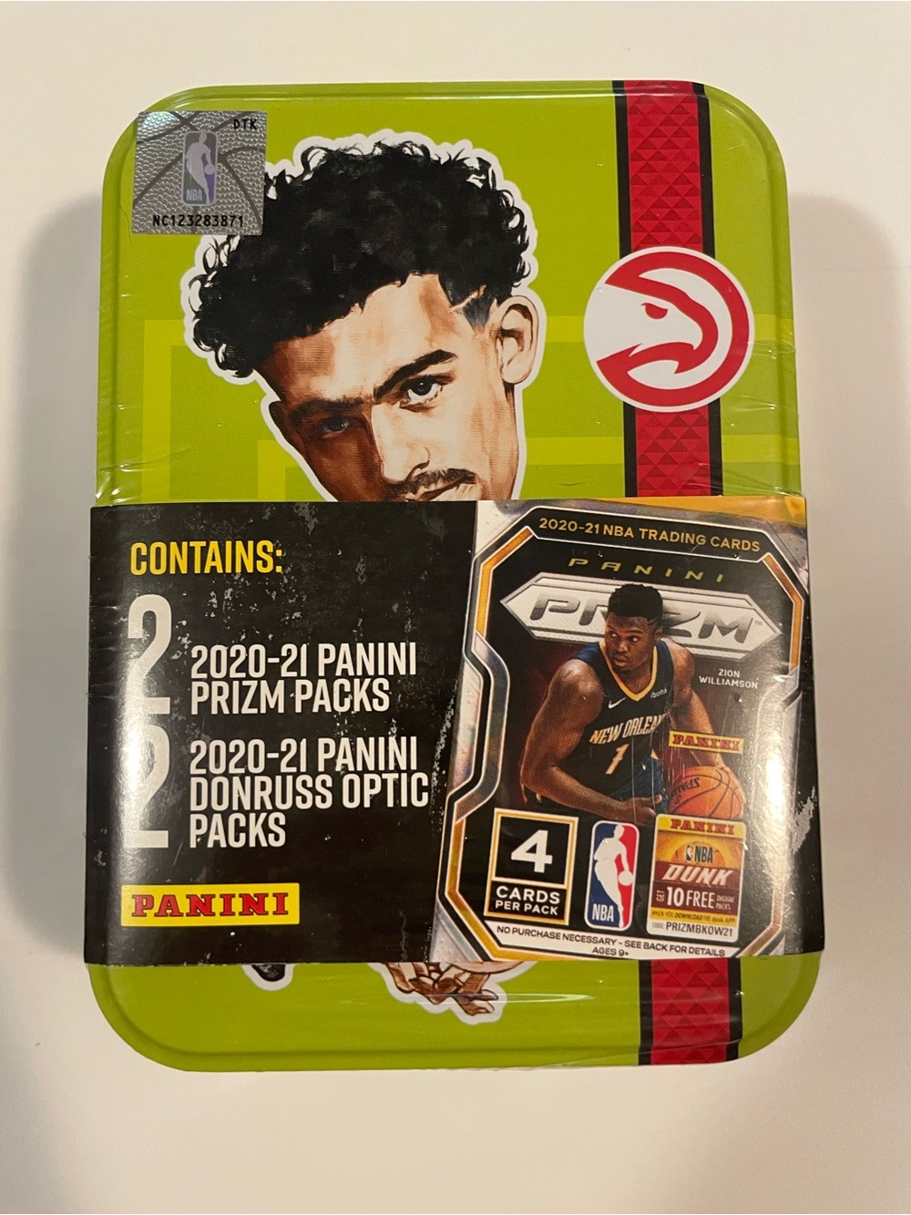 2020-21 Panini NBA trading card collector tin featuring Trae Young